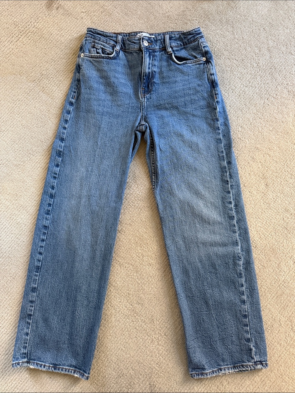 ZARA Medium Blue Denim Jeans with Brown Patch